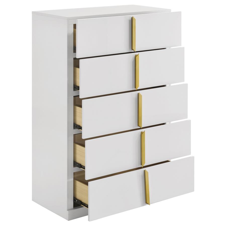 Ines 5-drawer Bedroom Chest of Drawers White High Gloss-zoom-7