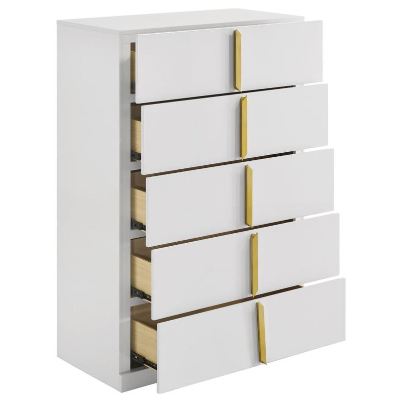 Ines 5-drawer Bedroom Chest of Drawers White High Gloss-zoom-