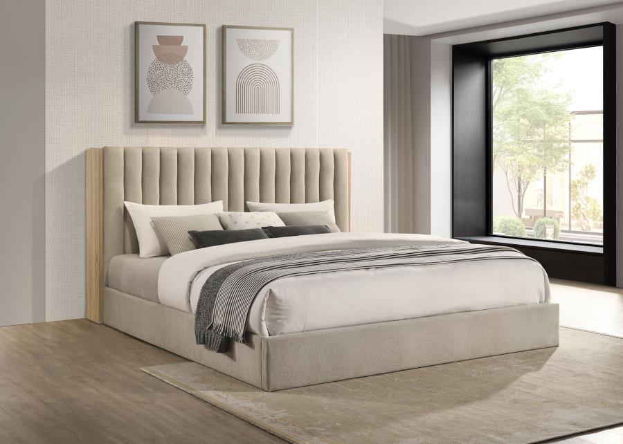 Arielle Eastern King Bookcase Panel Storage Bed Light Oak-2