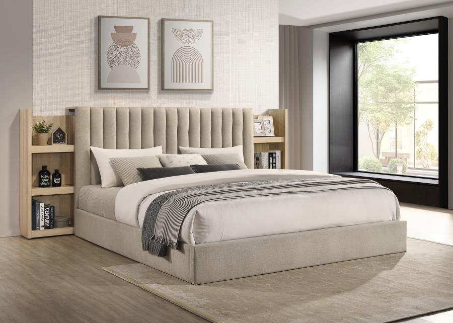 Arielle Eastern King Bookcase Panel Storage Bed Light Oak-zoom-3