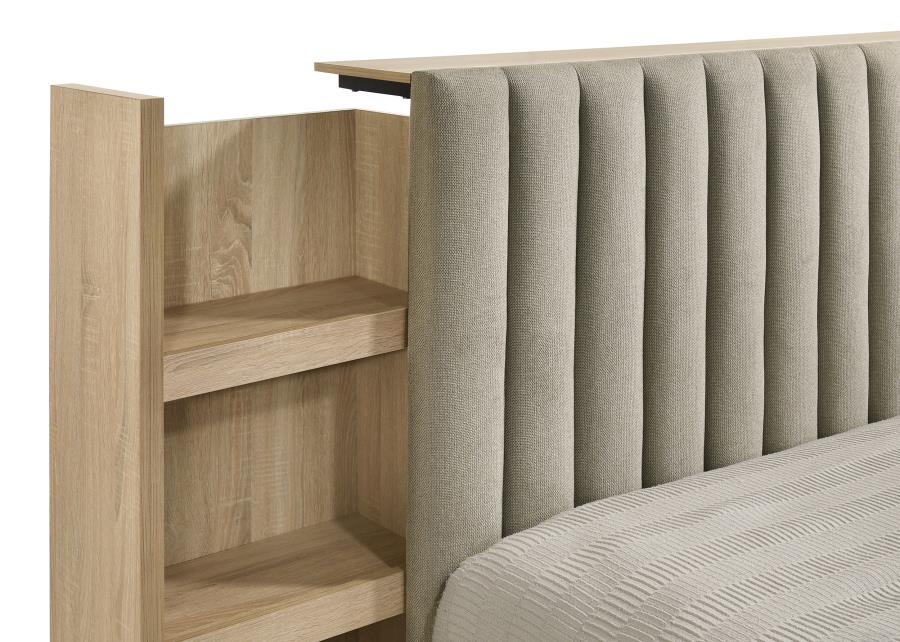 Arielle Eastern King Bookcase Panel Storage Bed Light Oak-9