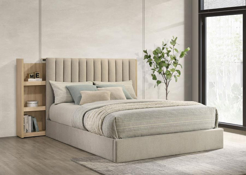 Arielle Queen Bookcase Panel Storage Bed Light Oak-zoom-