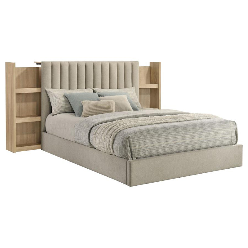 Arielle Queen Bookcase Panel Storage Bed Light Oak-zoom-