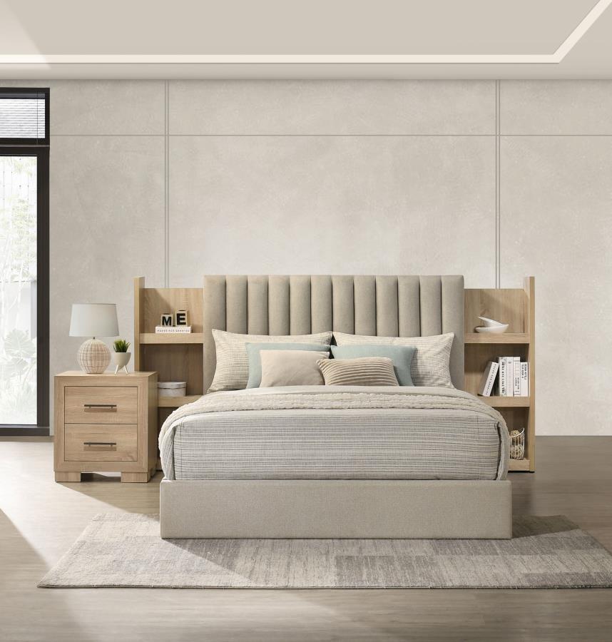 Arielle Queen Bookcase Panel Storage Bed Light Oak-15