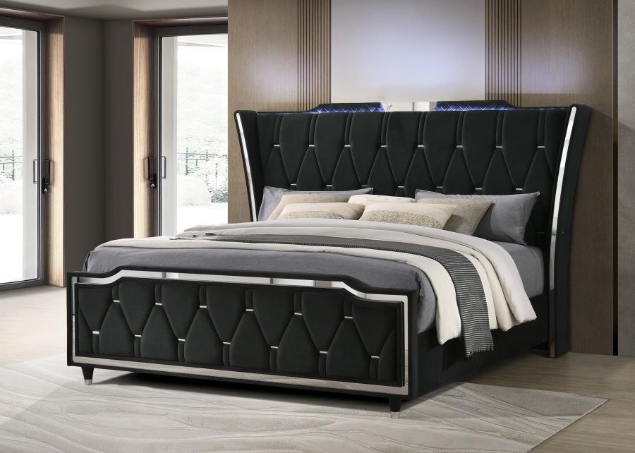 Lorient Eastern King LED Upholstered Bed Black-zoom-2
