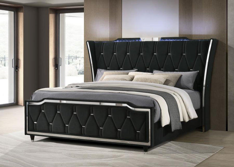 Lorient Eastern King LED Upholstered Bed Black-zoom-