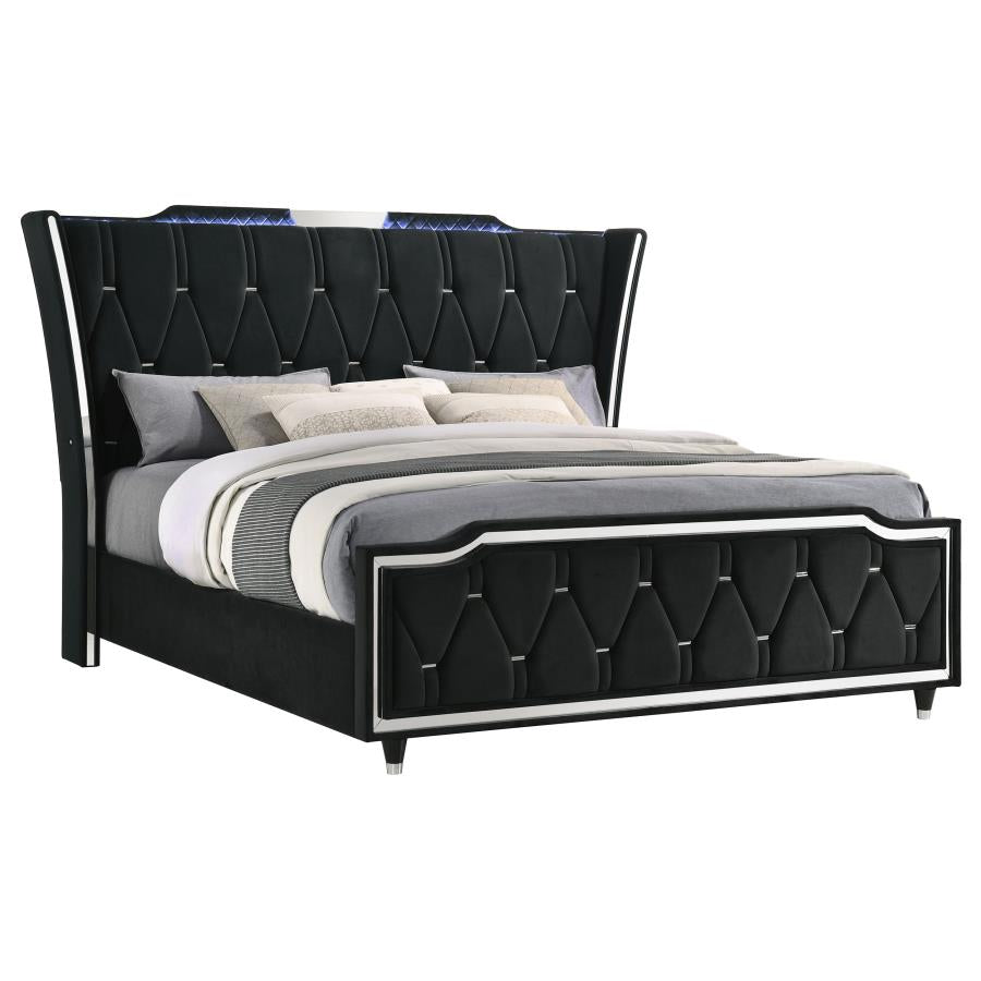 Lorient Eastern King LED Upholstered Bed Black-zoom-3