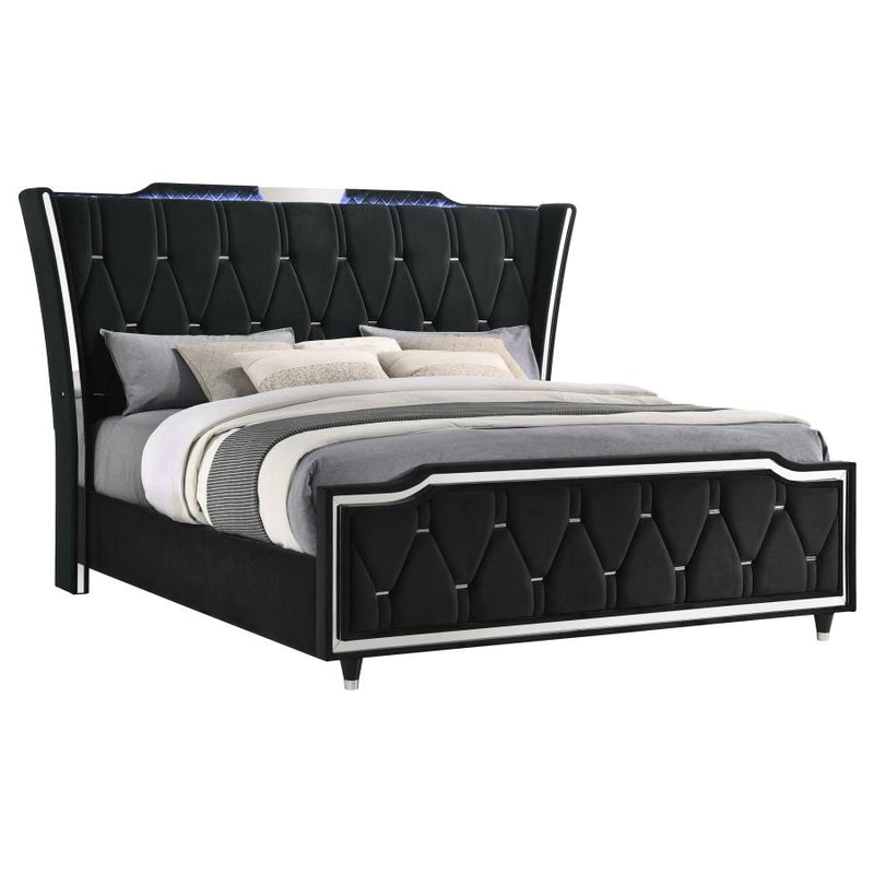 Lorient Eastern King LED Upholstered Bed Black-zoom-