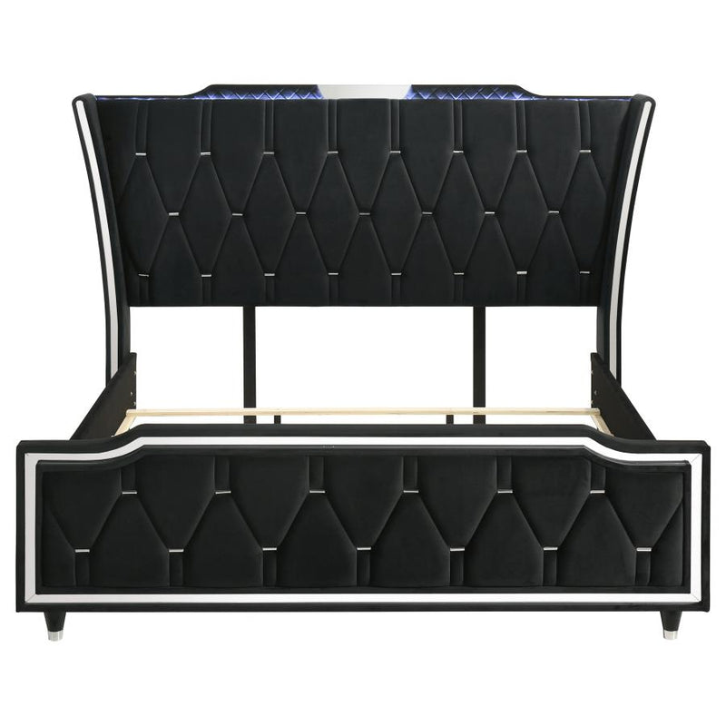 Lorient Eastern King LED Upholstered Bed Black-zoom-