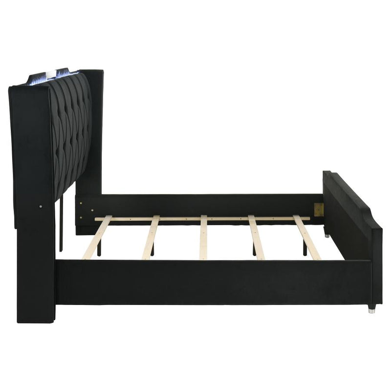 Lorient Eastern King LED Upholstered Bed Black-zoom-