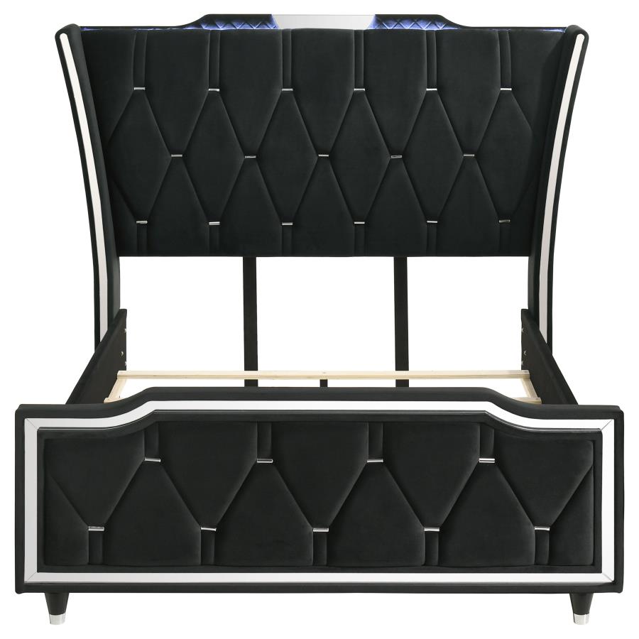 Lorient Queen LED Upholstered Wingback Bed Black-4