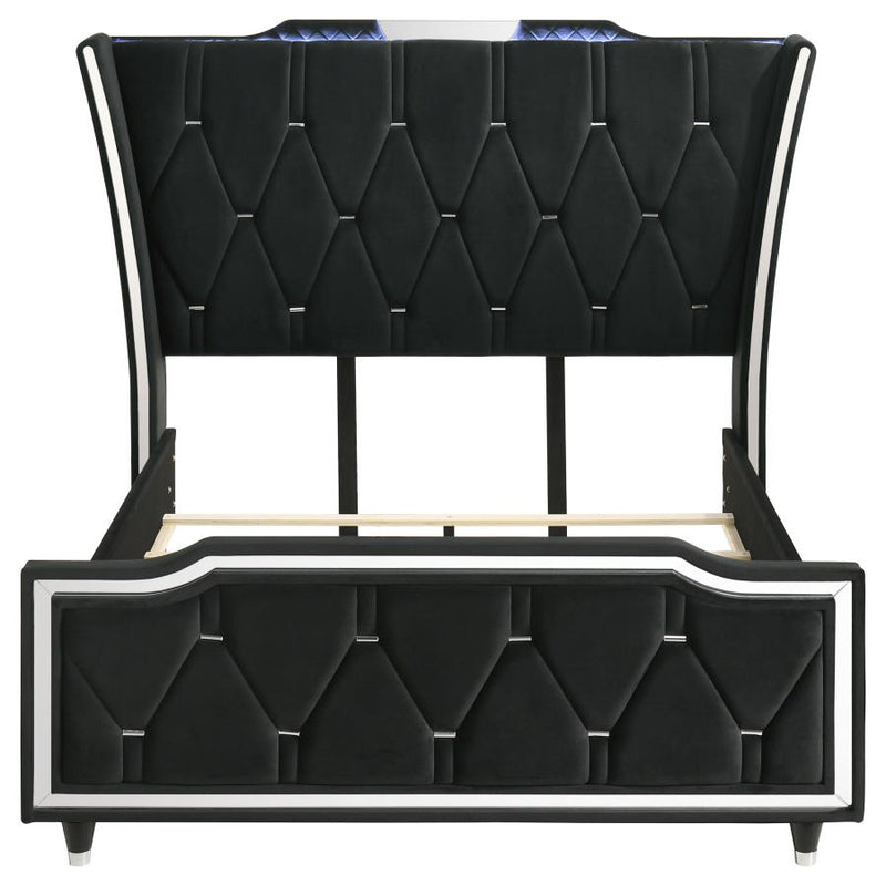 Lorient Queen LED Upholstered Wingback Bed Black-zoom-