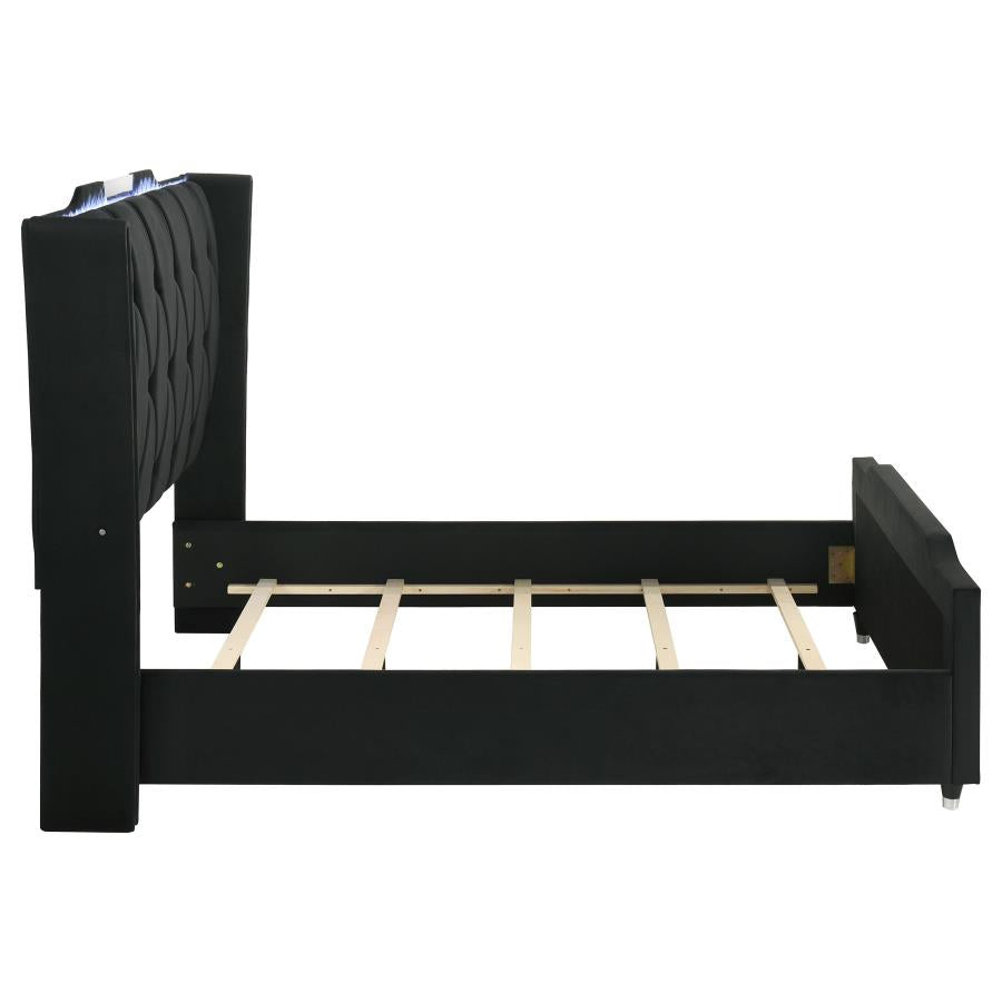 Lorient Queen LED Upholstered Wingback Bed Black-6