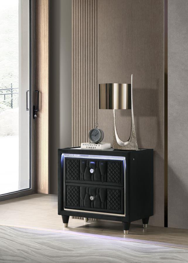 Lorient 2-drawer LED Nightstand with USB Black-zoom-2