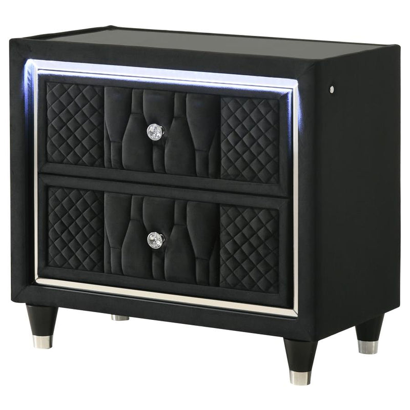 Lorient 2-drawer LED Nightstand with USB Black-zoom-