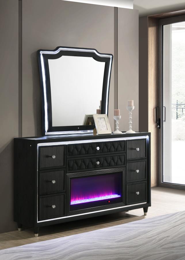 Lorient 8-drawer LED Flame Box Dresser and Mirror Black-zoom-2