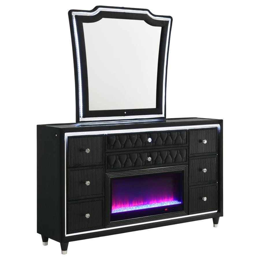 Lorient 8-drawer LED Flame Box Dresser and Mirror Black-1