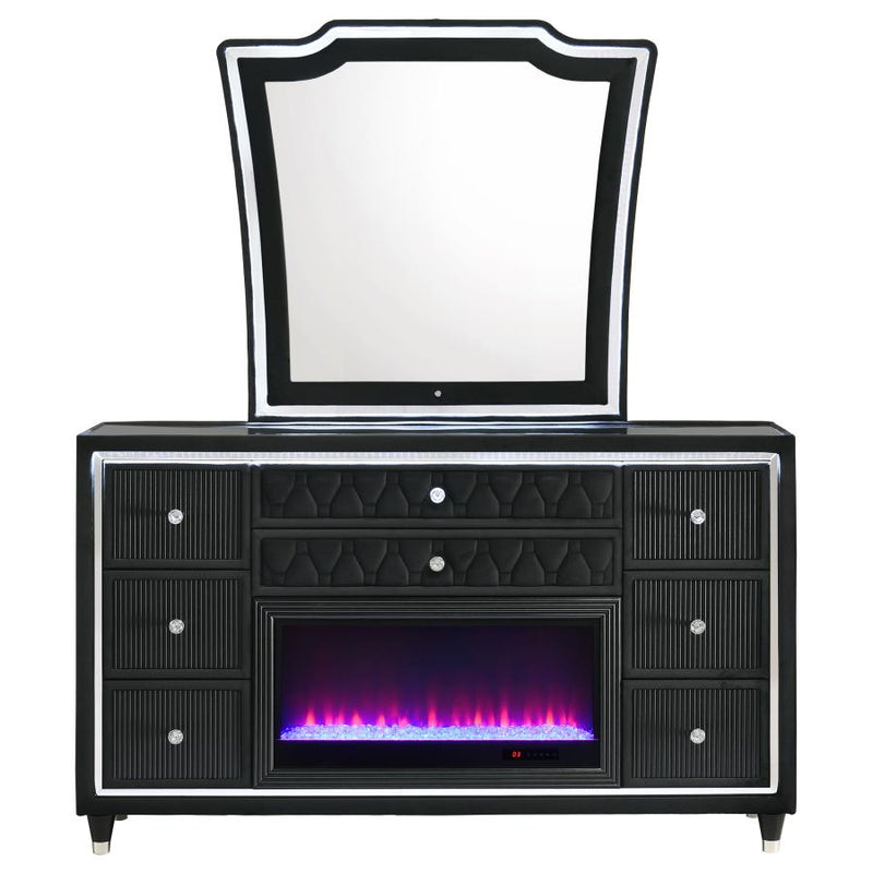Lorient 8-drawer LED Flame Box Dresser and Mirror Black-zoom-