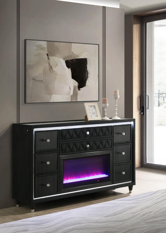 Lorient 8-drawer LED Bedroom Flame Box Dresser Black-zoom-2