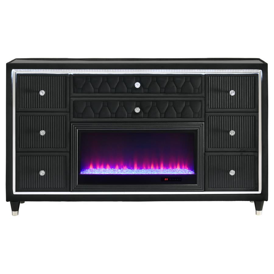 Lorient 8-drawer LED Bedroom Flame Box Dresser Black-zoom-3