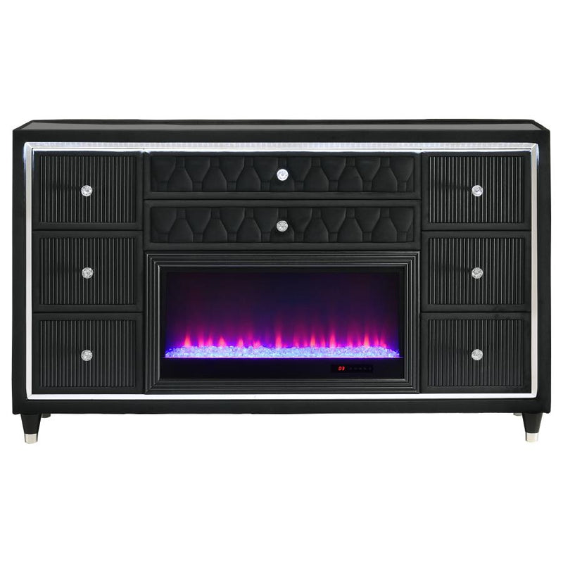 Lorient 8-drawer LED Bedroom Flame Box Dresser Black-zoom-