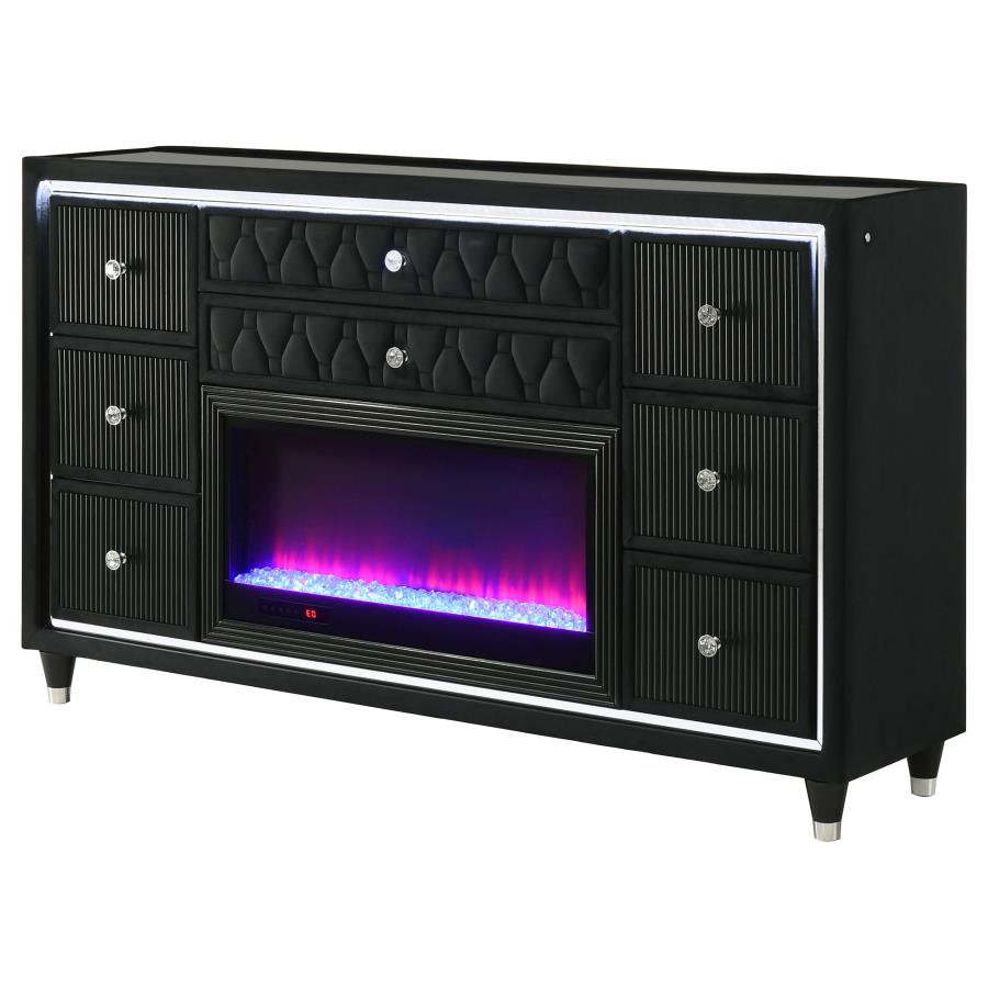 Lorient 8-drawer LED Bedroom Flame Box Dresser Black-zoom-4