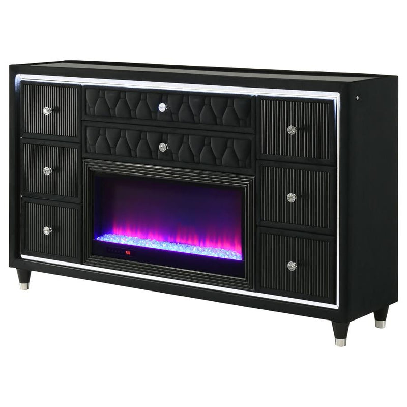 Lorient 8-drawer LED Bedroom Flame Box Dresser Black-zoom-