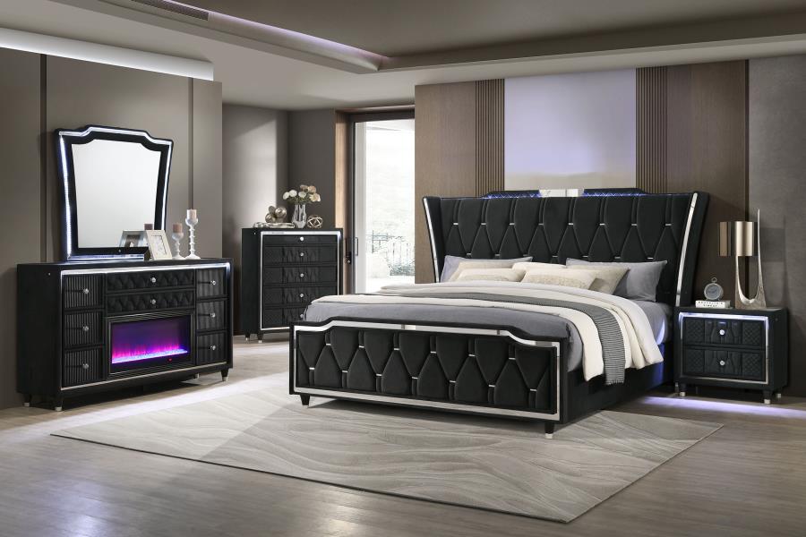 Lorient 8-drawer LED Bedroom Flame Box Dresser Black-16