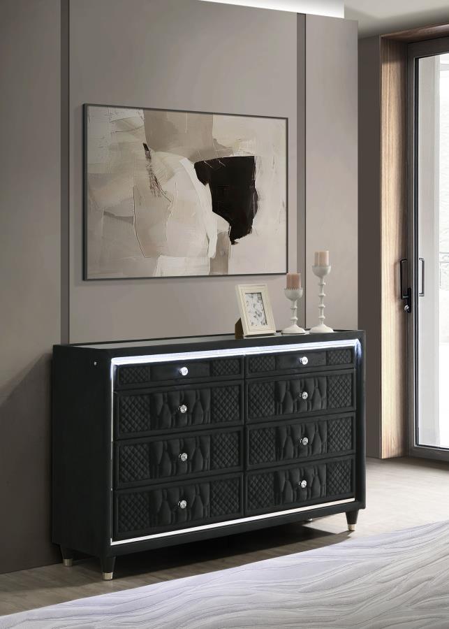 Lorient 8-drawer LED Bedroom Dresser Cabinet Black-zoom-