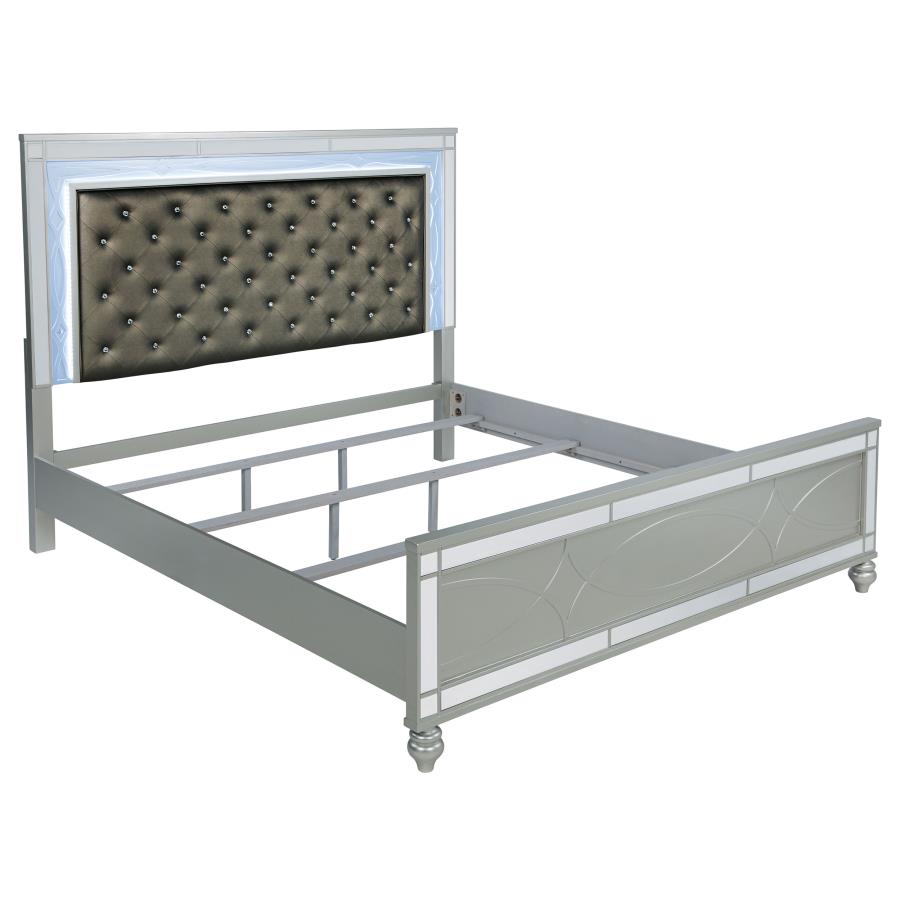 Gunnison Wood Eastern King LED Panel Bed Silver Metallic-zoom-1