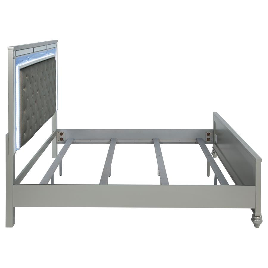 Gunnison Wood Eastern King LED Panel Bed Silver Metallic-6