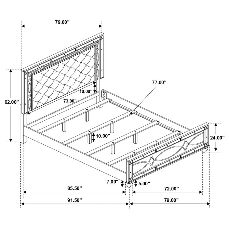 Gunnison Wood California King LED Panel Bed Silver Metallic-zoom-