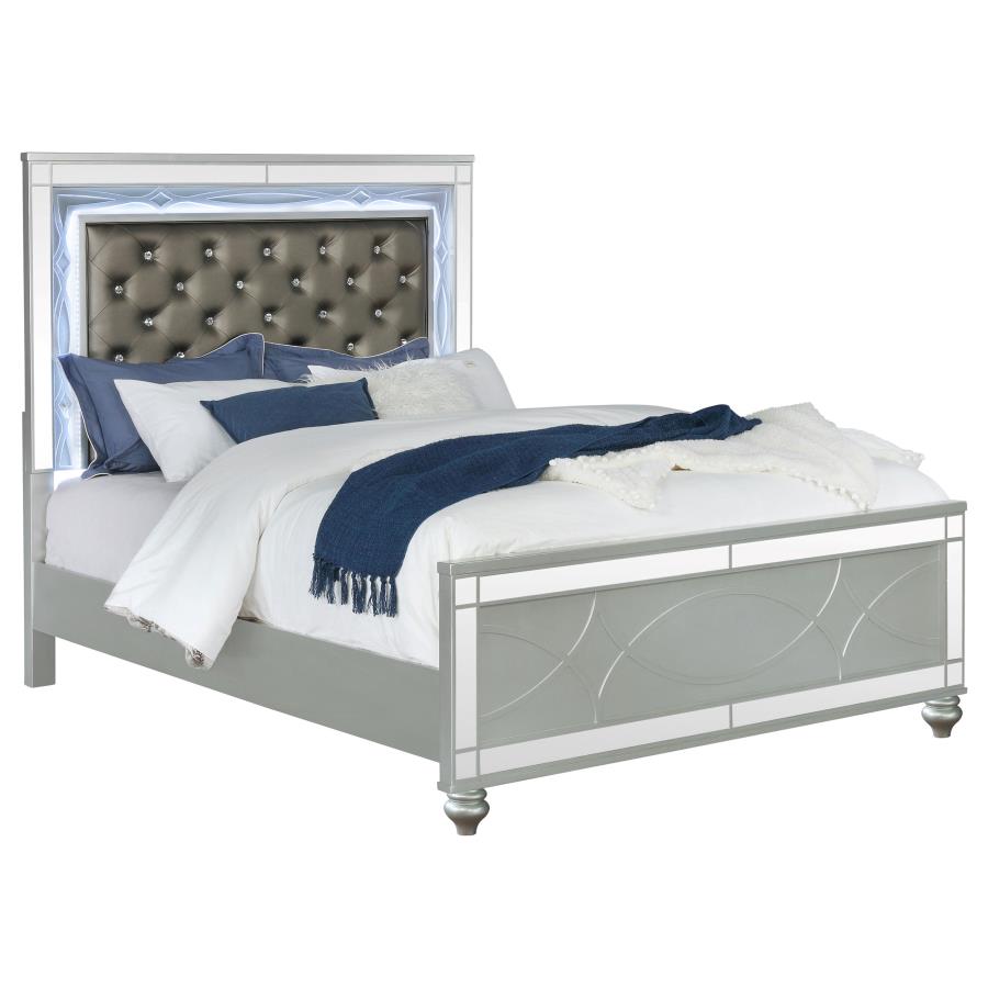 Gunnison Wood Queen LED Panel Bed Silver Metallic-zoom-3
