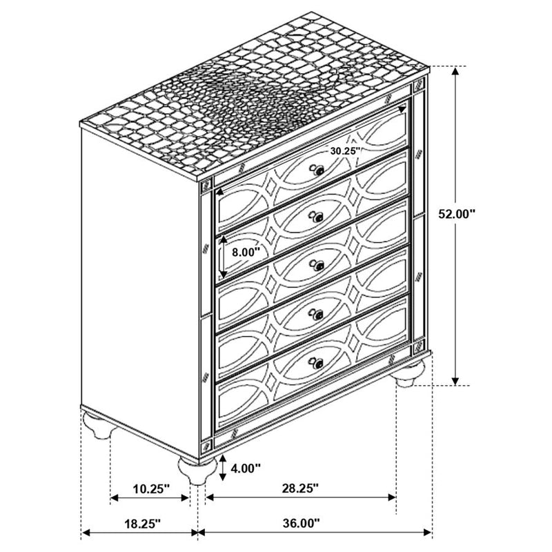 Gunnison 5-drawer Bedroom Chest Silver Metallic-zoom-