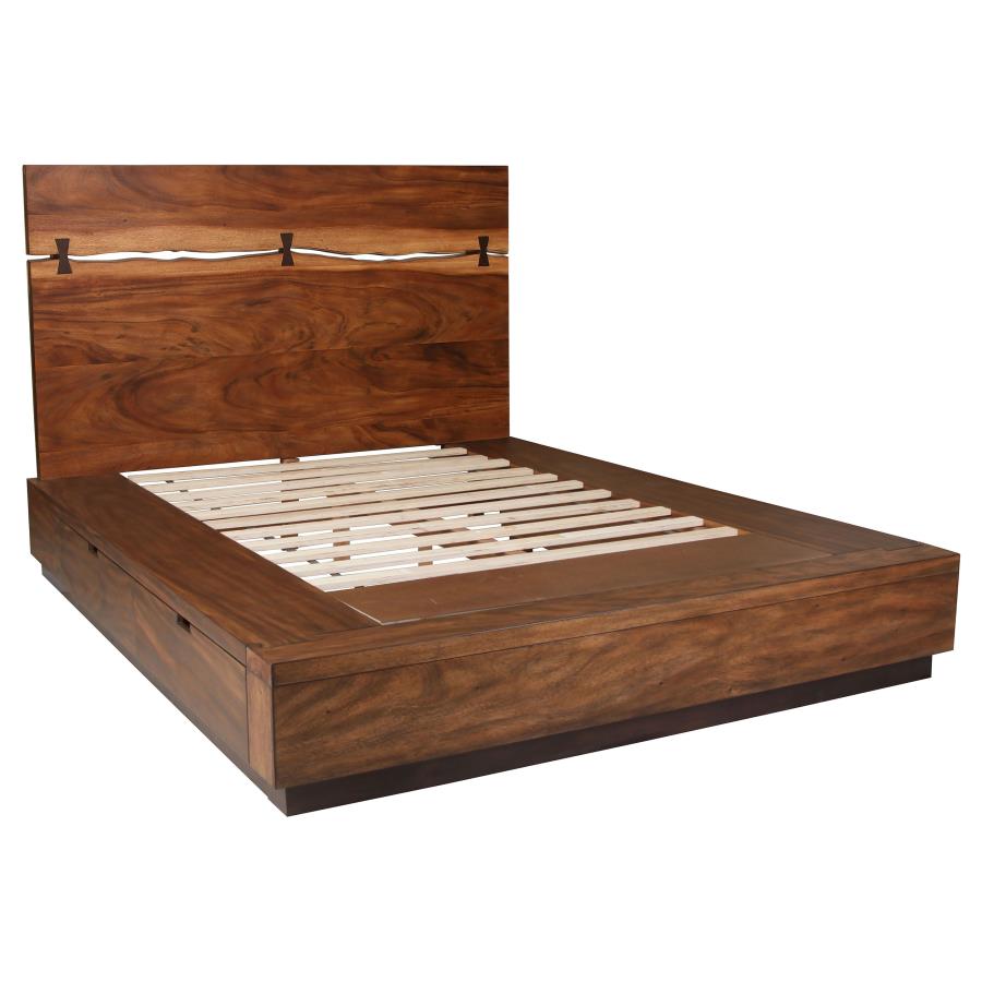 Winslow Wood Queen Storage Panel Bed Smokey Walnut-1