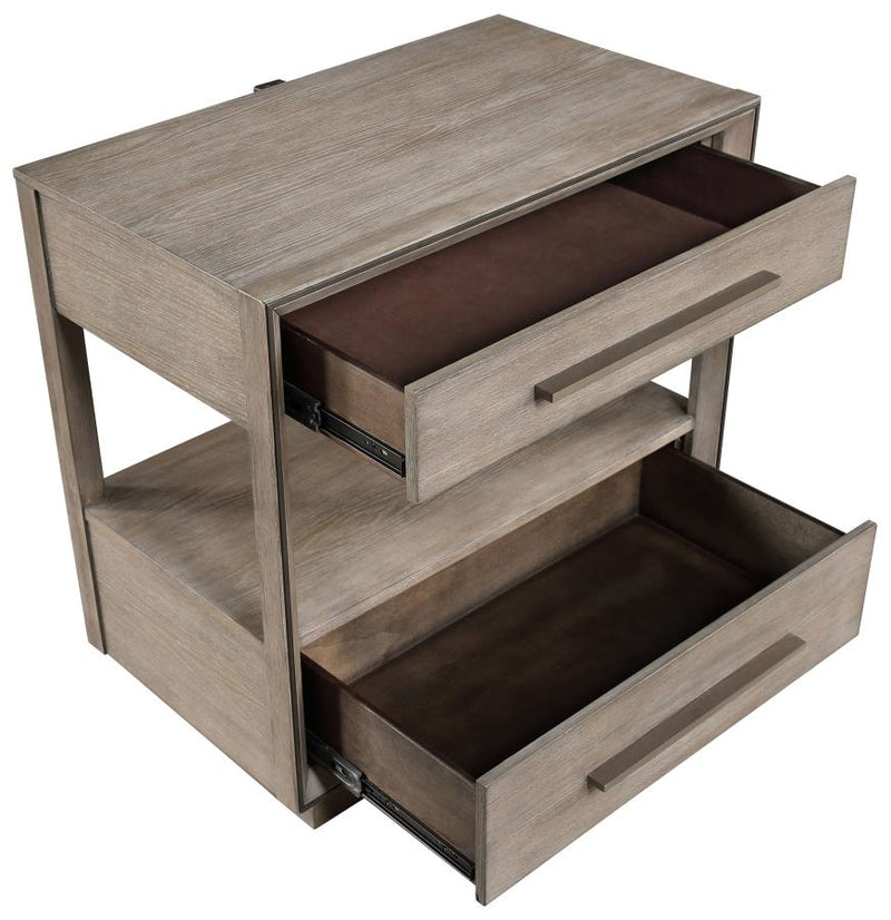 Durango 2-drawer Nightstand Bedside Table Taupe Oak-zoom-