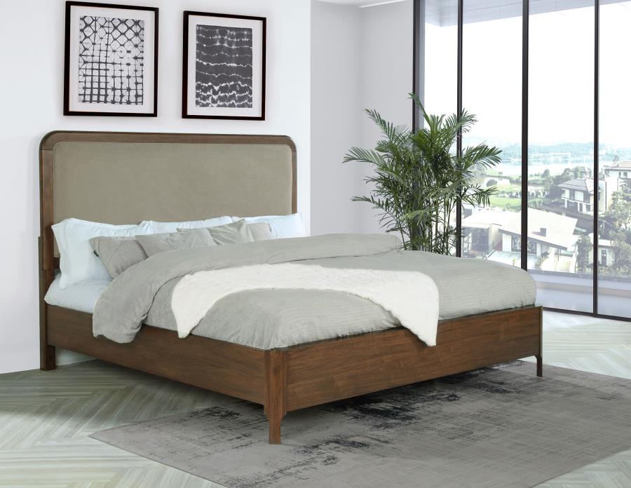 Maderia 57-inch Upholstered Eastern King Panel Bed Walnut-2