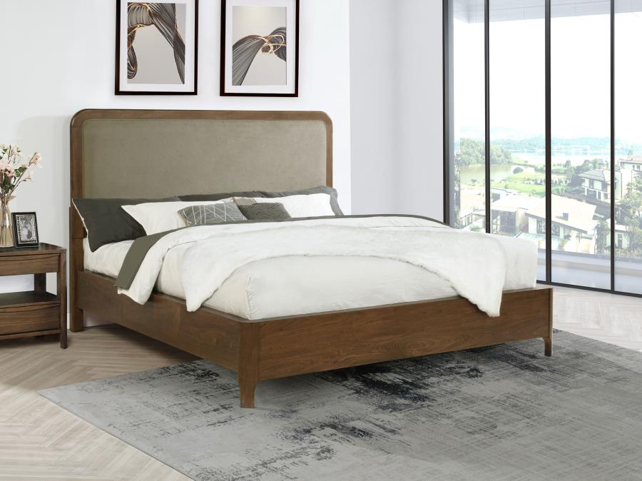 Maderia 57-inch Upholstered California King Panel Bed Walnut-zoom-2