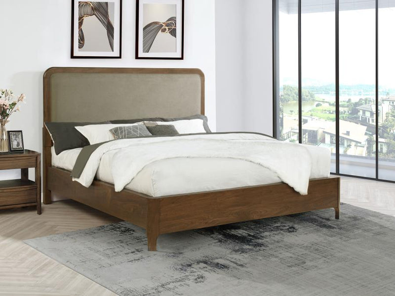 Maderia 57-inch Upholstered California King Panel Bed Walnut-zoom-