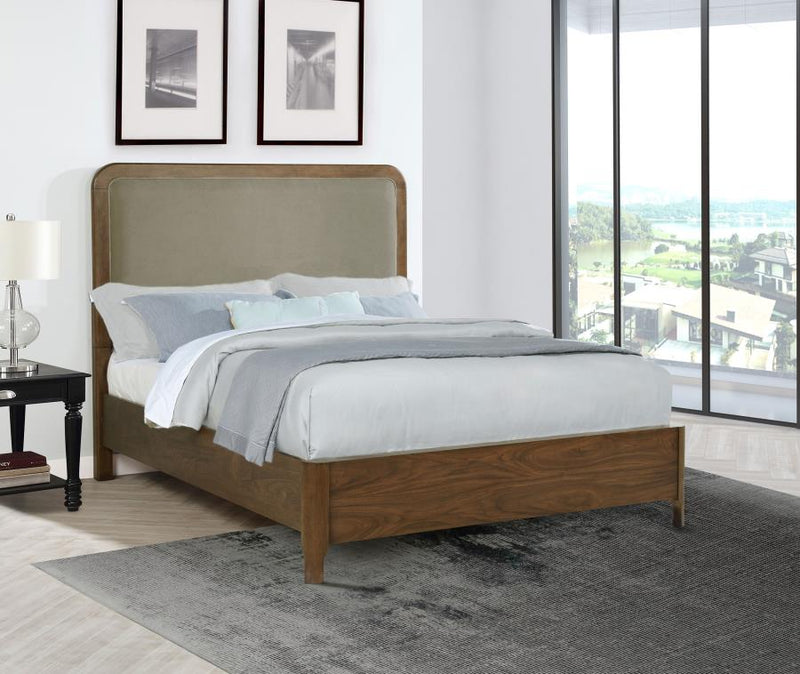 Maderia 57-inch Upholstered Queen Panel Bed Walnut-zoom-