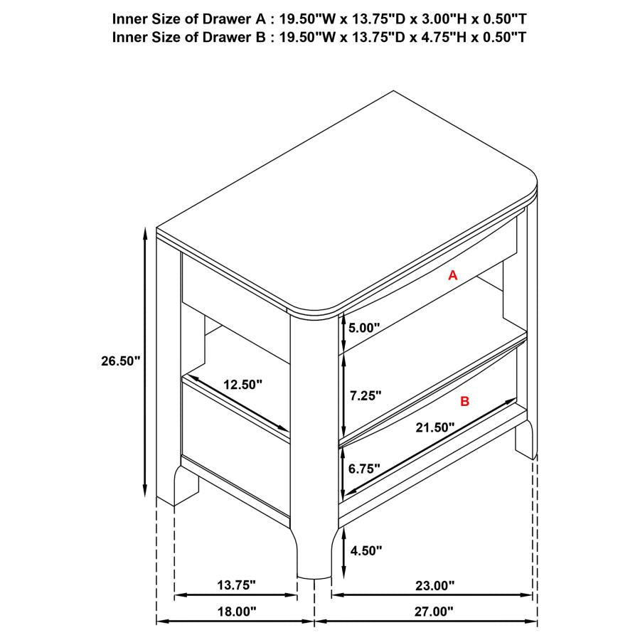 Maderia 2-drawer Nightstand Bedside Table Walnut-13