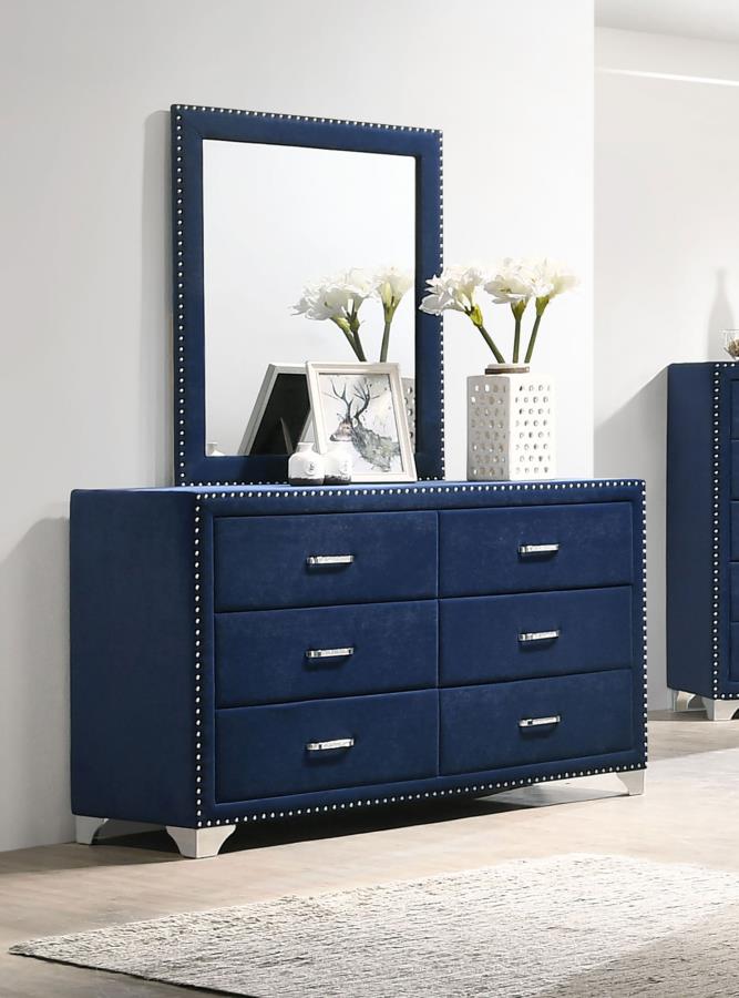 Melody 6-drawer Upholstered Dresser with Mirror Pacific Blue-zoom-