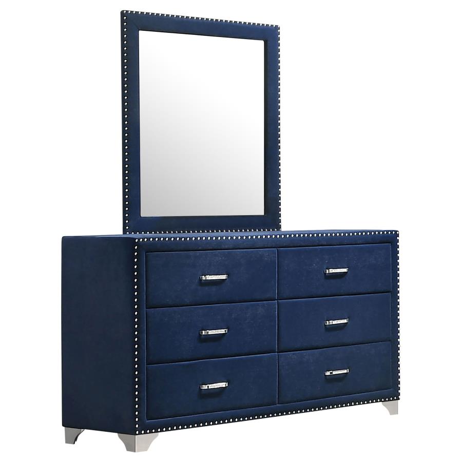 Melody 6-drawer Upholstered Dresser with Mirror Pacific Blue-1
