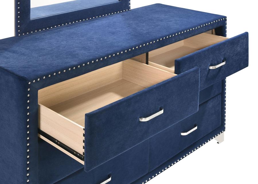 Melody 6-drawer Upholstered Dresser with Mirror Pacific Blue-zoom-3