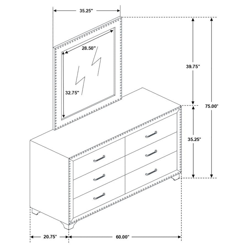 Melody 6-drawer Upholstered Dresser with Mirror Pacific Blue-zoom-