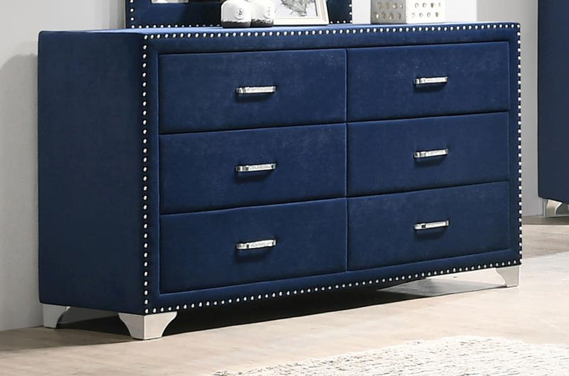 Melody 6-drawer Upholstered Dresser Pacific Blue-zoom-