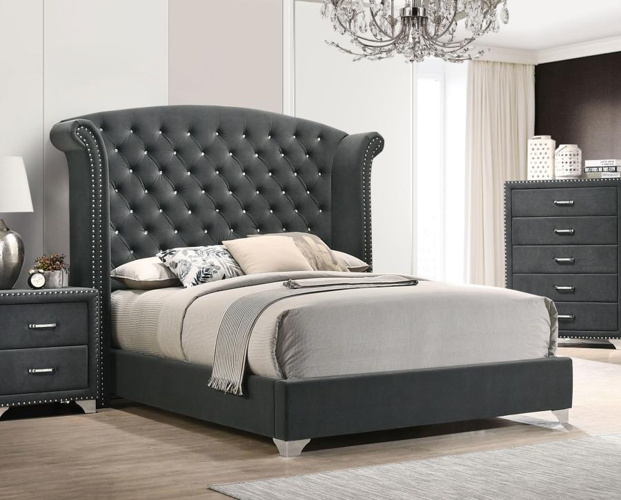 Melody Upholstered California King Wingback Bed Grey-zoom-2
