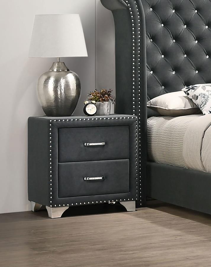 Melody Upholstered 2-drawer Nightstand Grey-zoom-