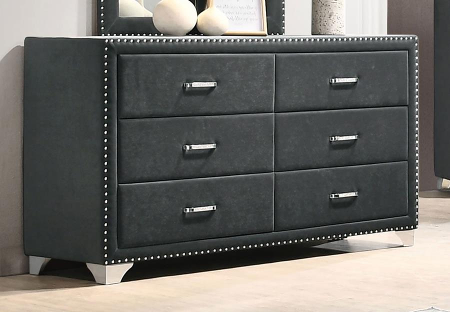 Melody 6-drawer Upholstered Dresser Grey-2