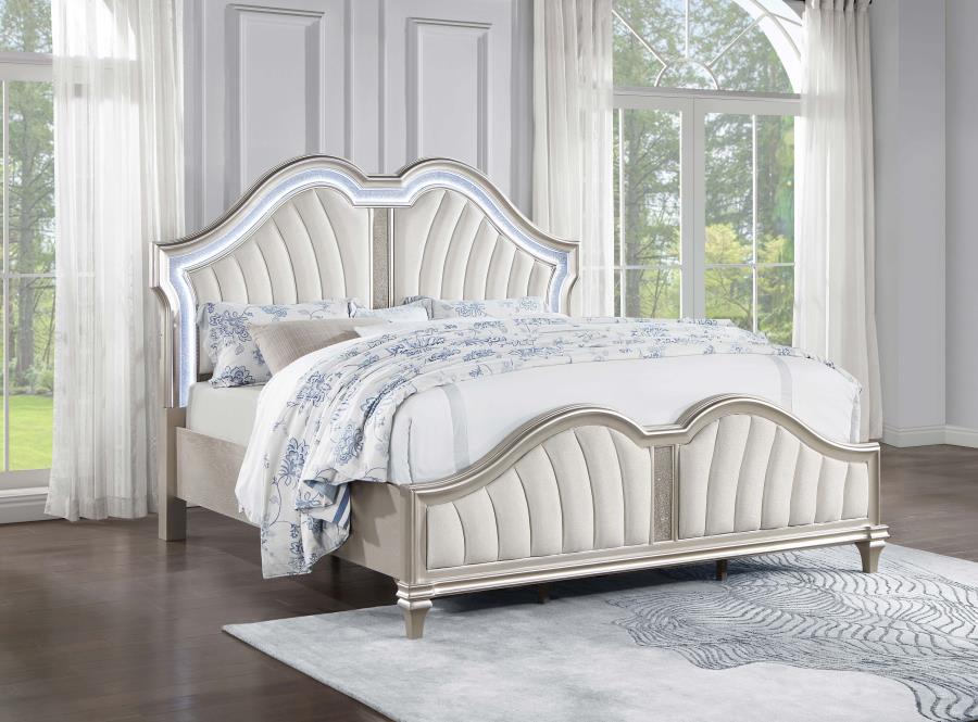 Evangeline Wood Eastern King LED Panel Bed Silver Oak-2